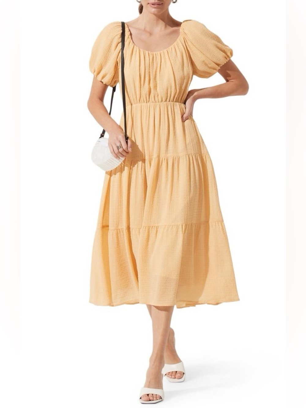 ASTR the Label Tiered Short Sleeve Dress Yellow
